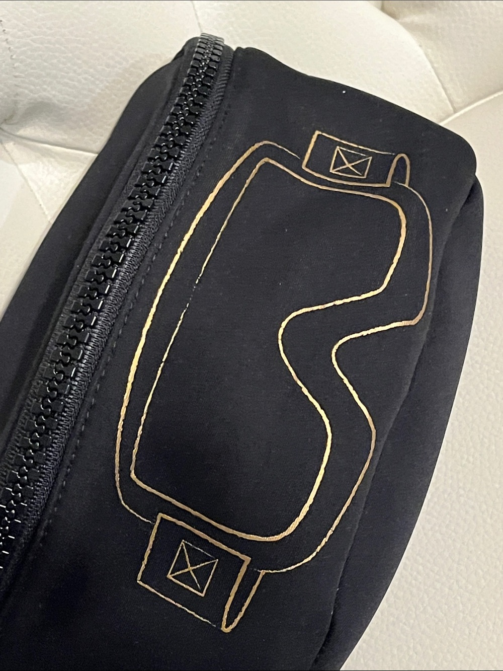 Rebecca Minkoff Black Ski Glasses Pouch case with Gold Ski Goggle Print Holder